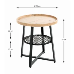 Table d’appoint en noir, plateau en MDF décor chêne