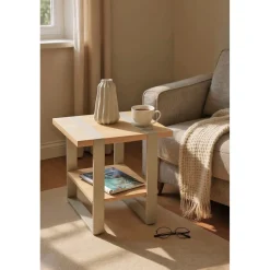Table d'appoint en tube d'acier en gris cachemire étagères en panneau de particules