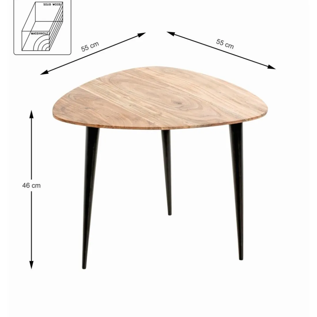 Table d’appoint en tube d'acier laqué noir plateau en bois massif