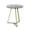 Table d'appoint en tube d'Acier doré et plateau en Verre trempé Gris