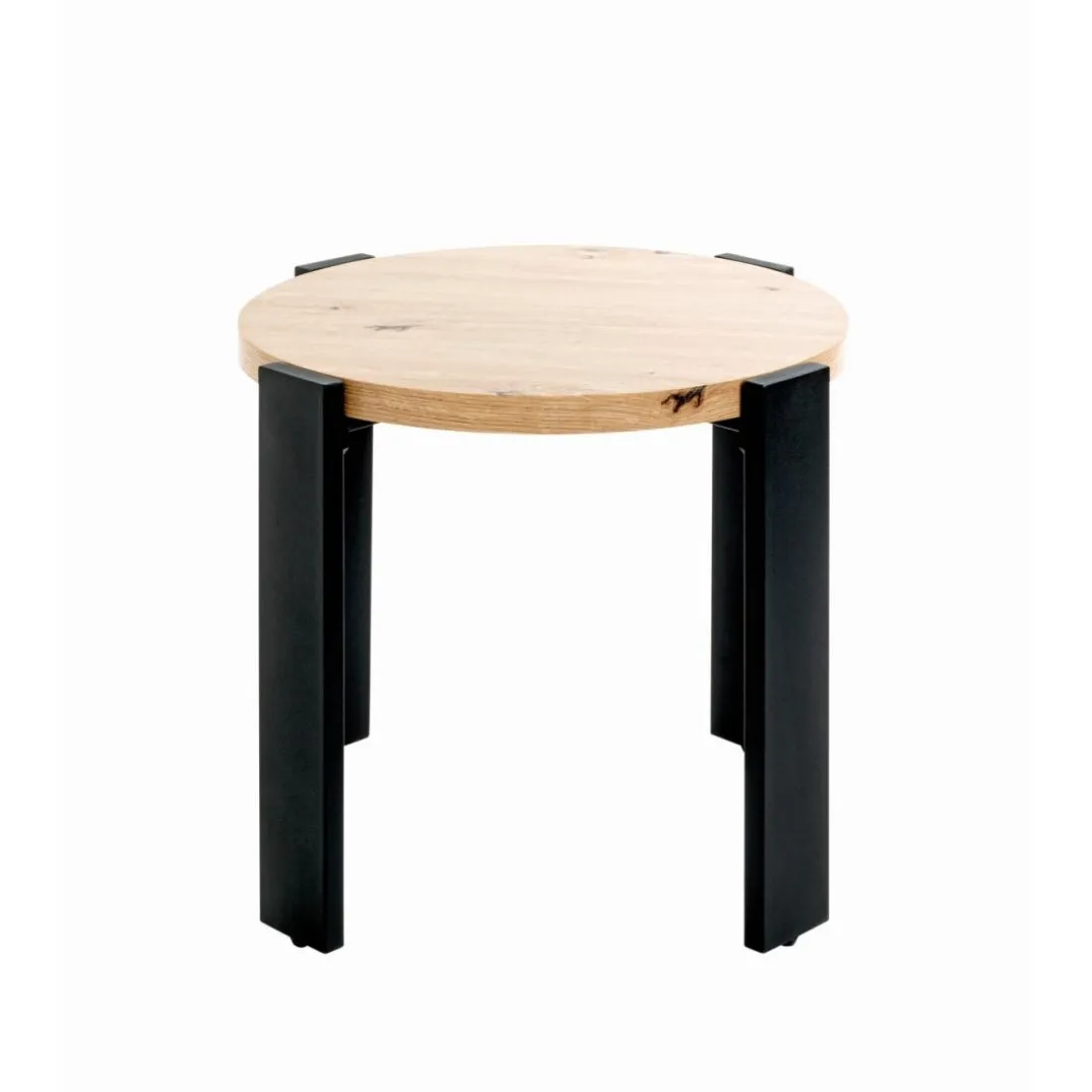Table d’appoint en tube d'acier en noir, plateau en MDF décor chêne