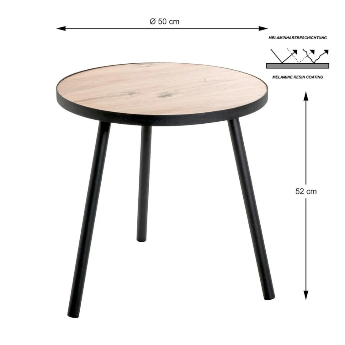 table d'appoint grand modèle en métal laqué noir décor chêne