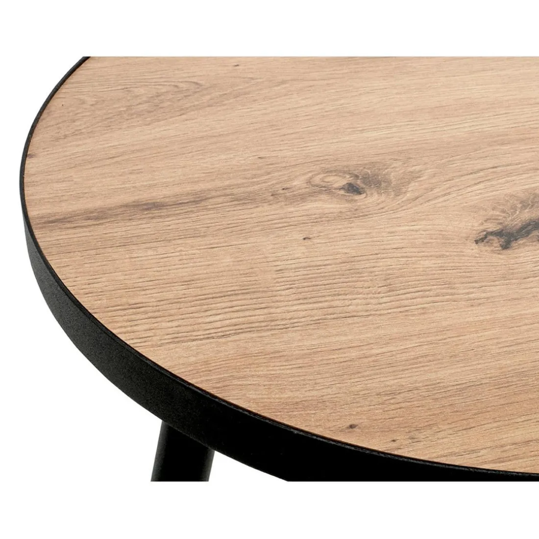 table d'appoint grand modèle en métal laqué noir décor chêne