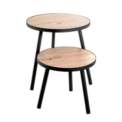 table d'appoint grand modèle en métal laqué noir décor chêne