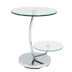 table d'appoint inox et verre trempé 2 niveaux