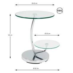 table d'appoint inox et verre trempé 2 niveaux