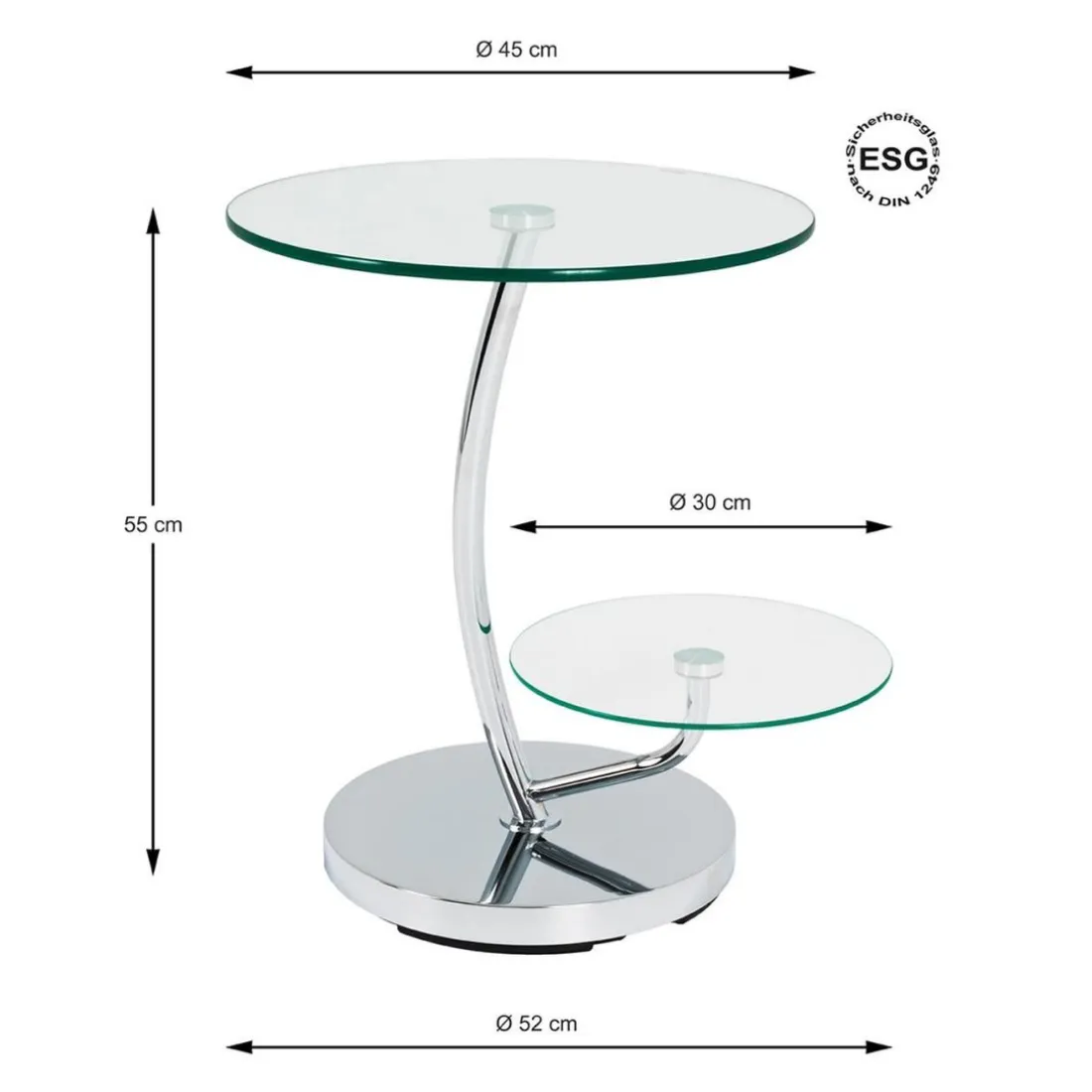 table d'appoint inox et verre trempé 2 niveaux
