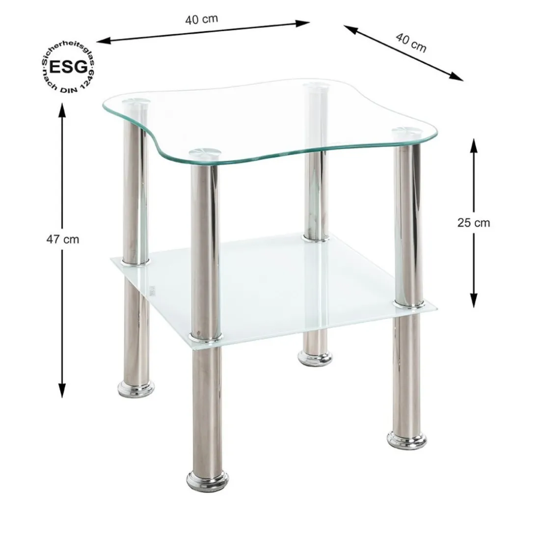 table d'appoint inox et verre trempé