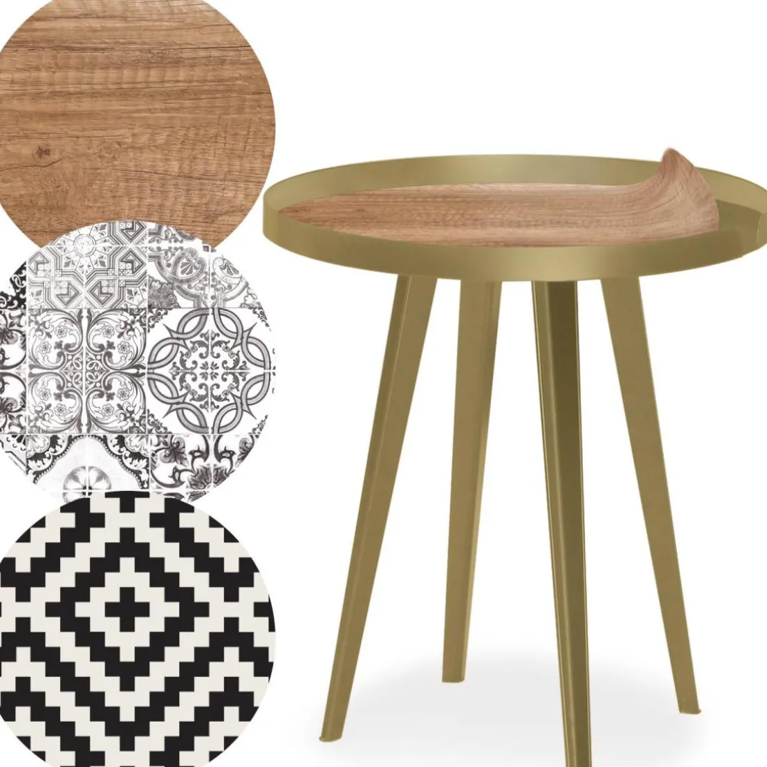 Table d'appoint magnétique ronde à rebord Bipolart Métal Or avec 3 Tops style Natural