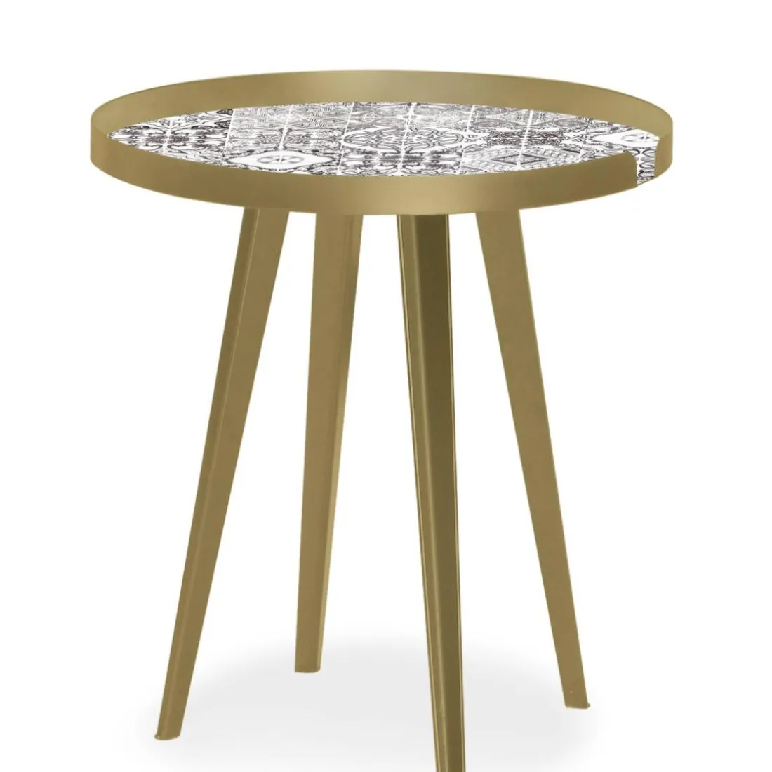 Table d'appoint magnétique ronde à rebord Bipolart Métal Or avec 3 Tops style Natural