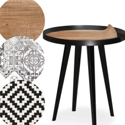 Table d'appoint magnétique ronde à rebord Bipolart Métal Noir avec 3 Tops style Natural