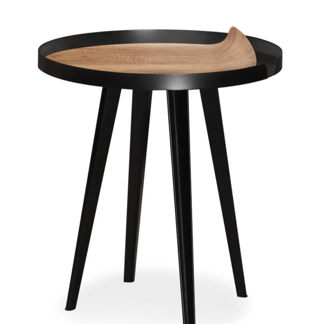 Table d'appoint magnétique ronde à rebord Bipolart Métal Noir avec 3 Tops style Natural