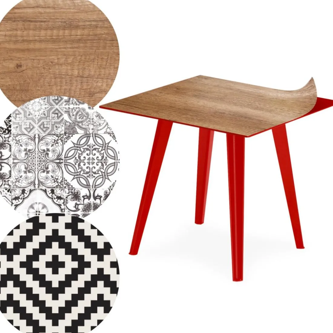 Table d'appoint magnétique carrée Bipolart Métal Rouge avec 3 Tops style Natural