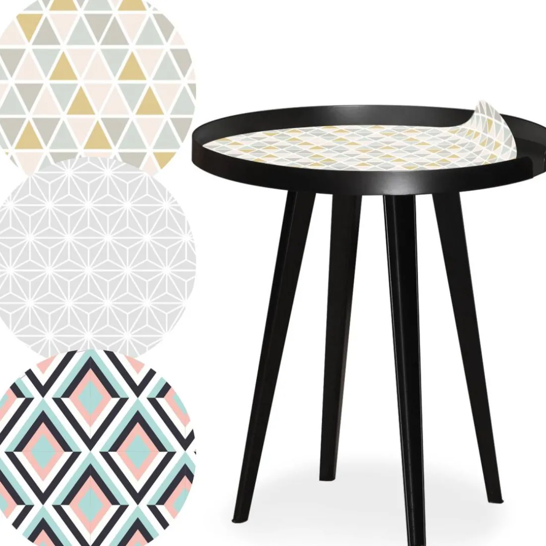 Table d'appoint magnétique ronde à rebord Bipolart Métal Noir avec 3 Tops style Scandinave