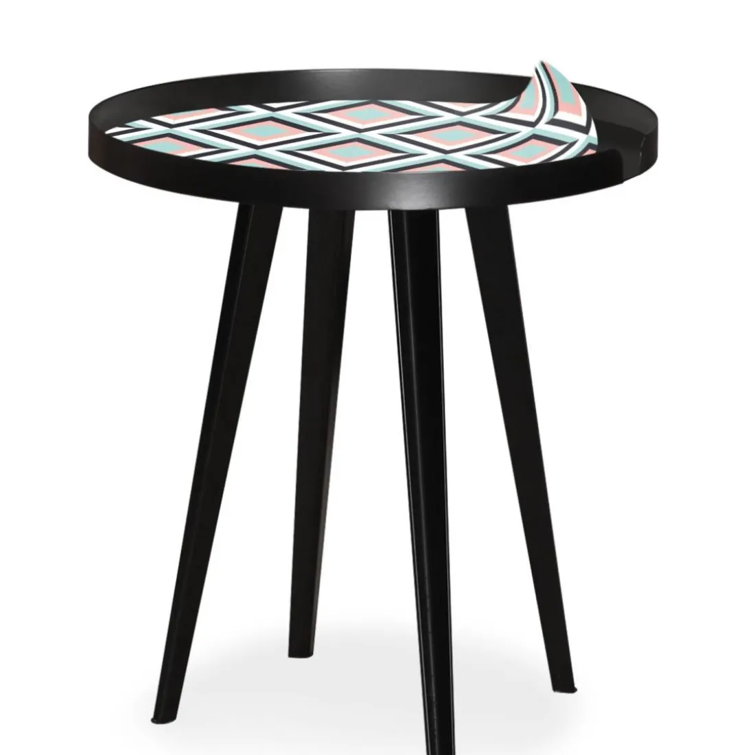 Table d'appoint magnétique ronde à rebord Bipolart Métal Noir avec 3 Tops style Scandinave
