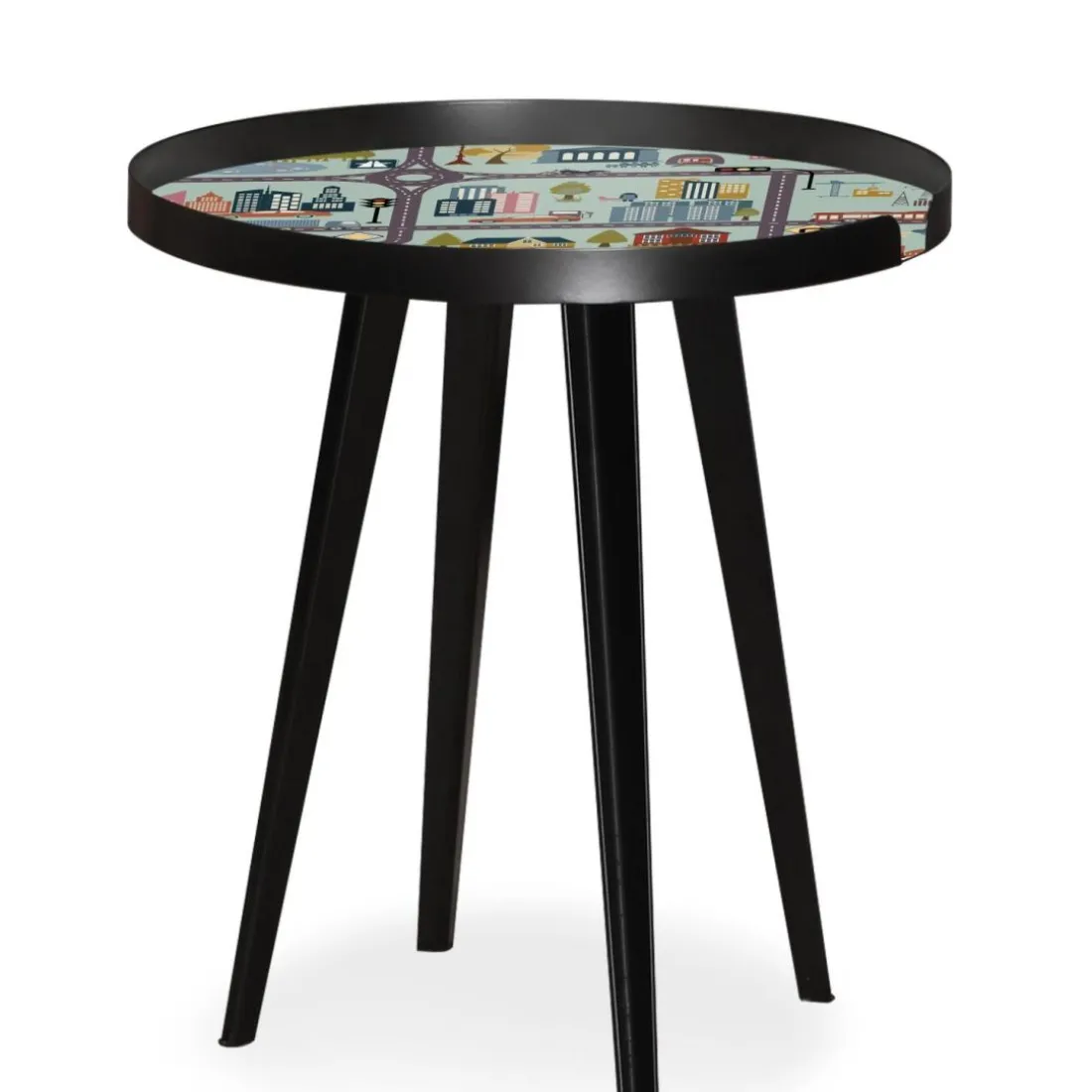 Table d'appoint magnétique ronde à rebord Bipolart Métal Noir avec 3 Tops style Kid