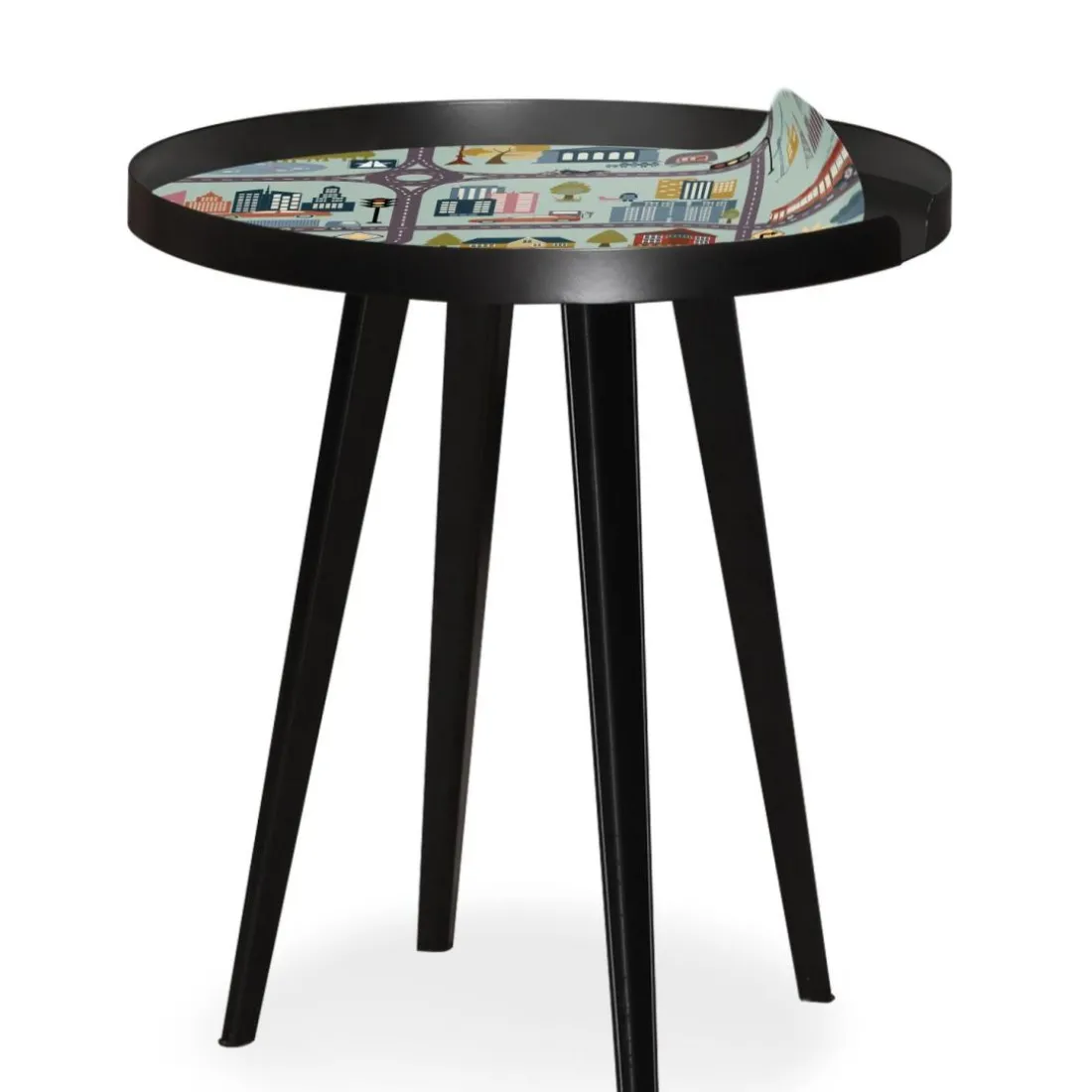 Table d'appoint magnétique ronde à rebord Bipolart Métal Noir avec 3 Tops style Kid