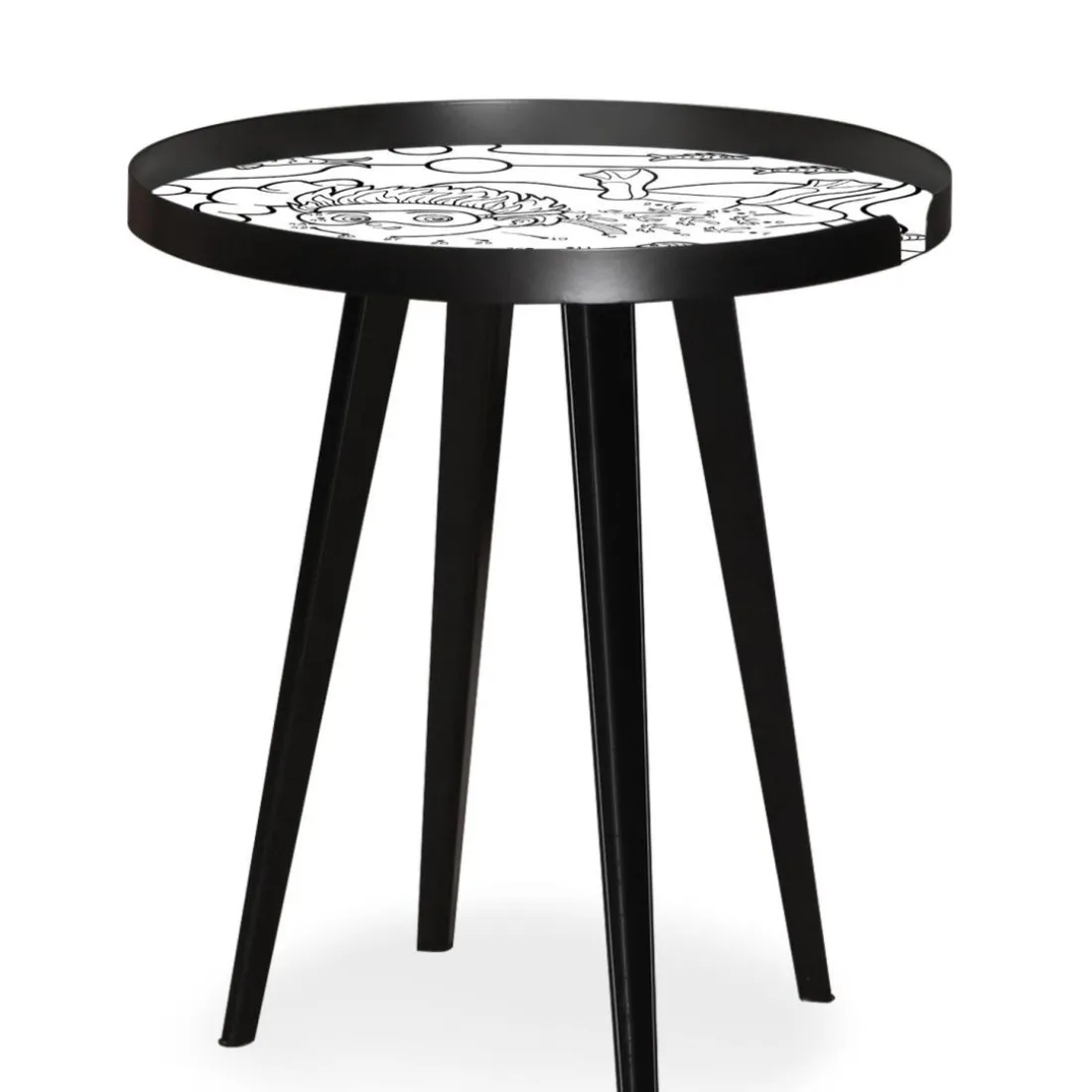 Table d'appoint magnétique ronde à rebord Bipolart Métal Noir avec 3 Tops style Kid