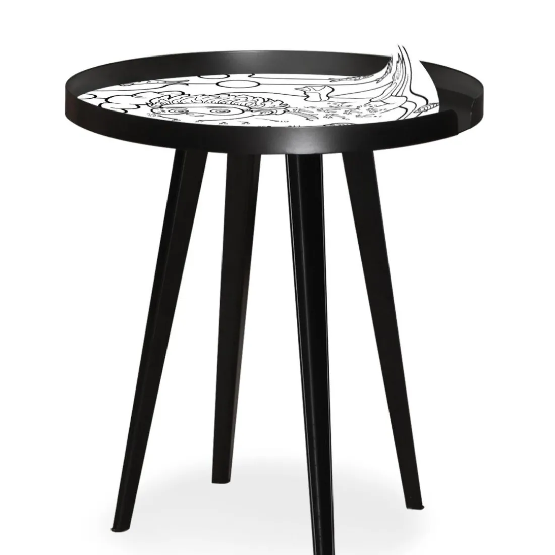 Table d'appoint magnétique ronde à rebord Bipolart Métal Noir avec 3 Tops style Kid