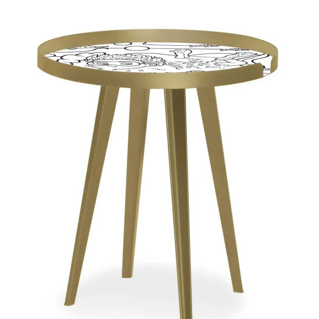 Table d'appoint magnétique ronde à rebord Bipolart Métal Or avec 3 Tops style Kid