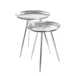 Table d'appoint métal laqué argent petit modèle