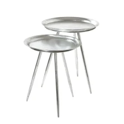 Table d'appoint métal laqué argent grand modèle
