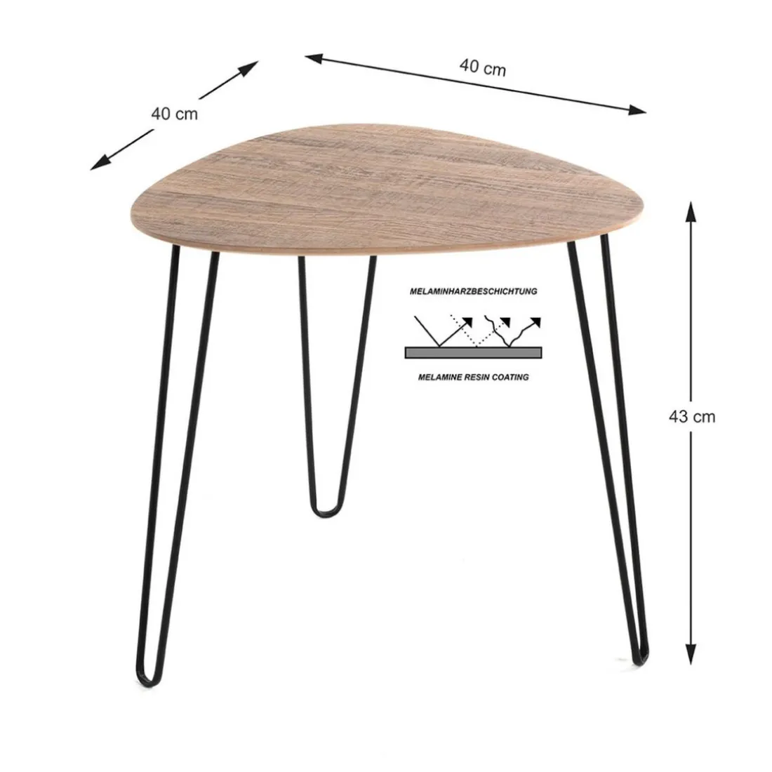 table d'appoint métal laqué noir décor chêne