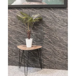 table d'appoint métal laqué noir décor chêne