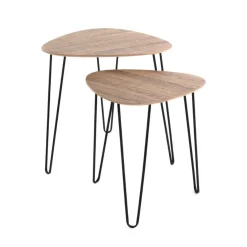 table d'appoint métal laqué noir décor chêne