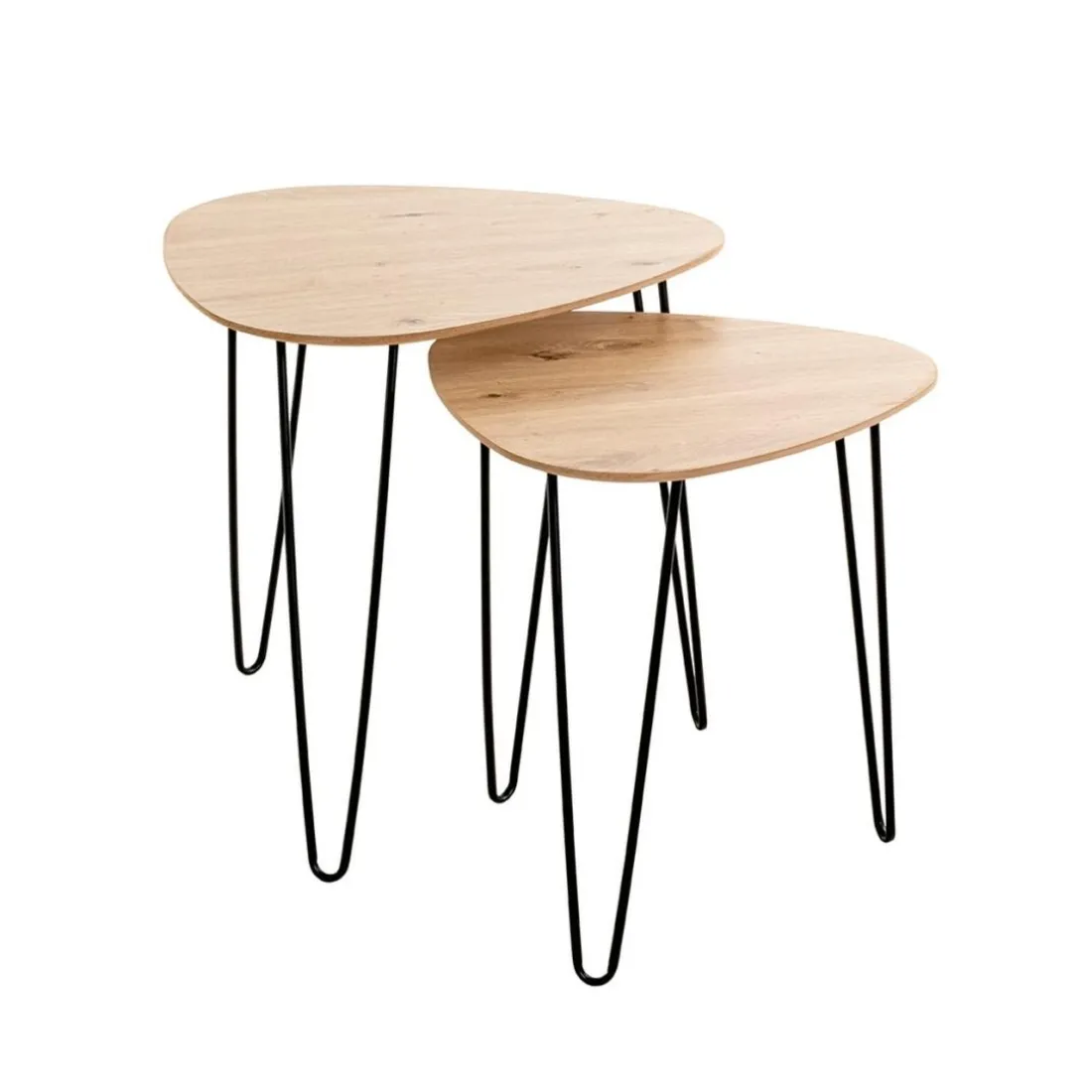 Table d'appoint métal laqué noir et plateau décor chêne