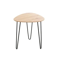 Table d'appoint métal laqué noir et plateau décor chêne