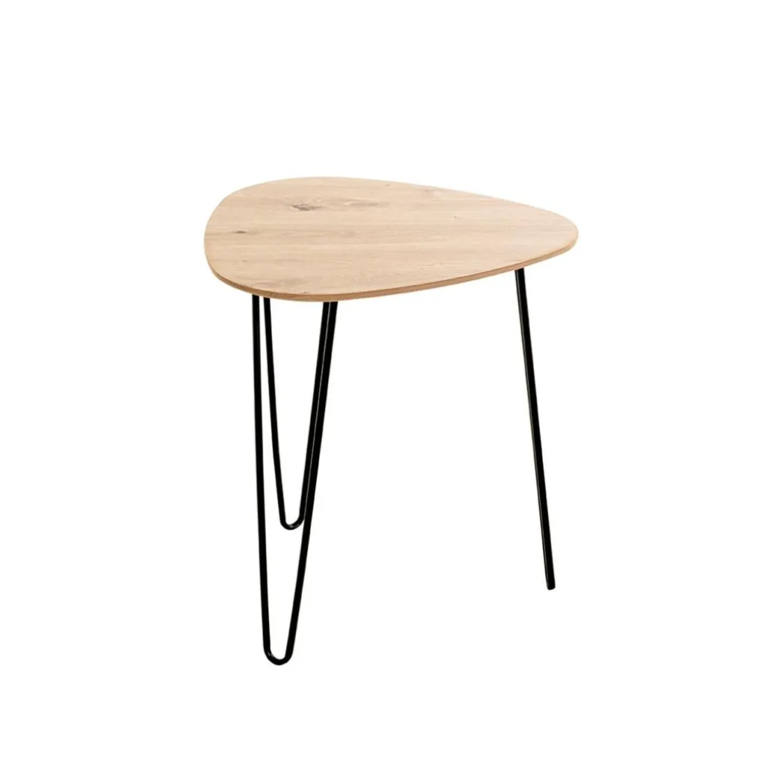 Table d'appoint métal laqué noir et plateau décor chêne