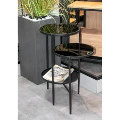 Table d'appoint noir design plateaux en verre trempé