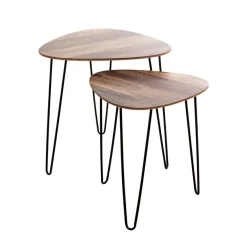 Table d'appoint Noir en Métal laqué et plateau décor chêne foncé