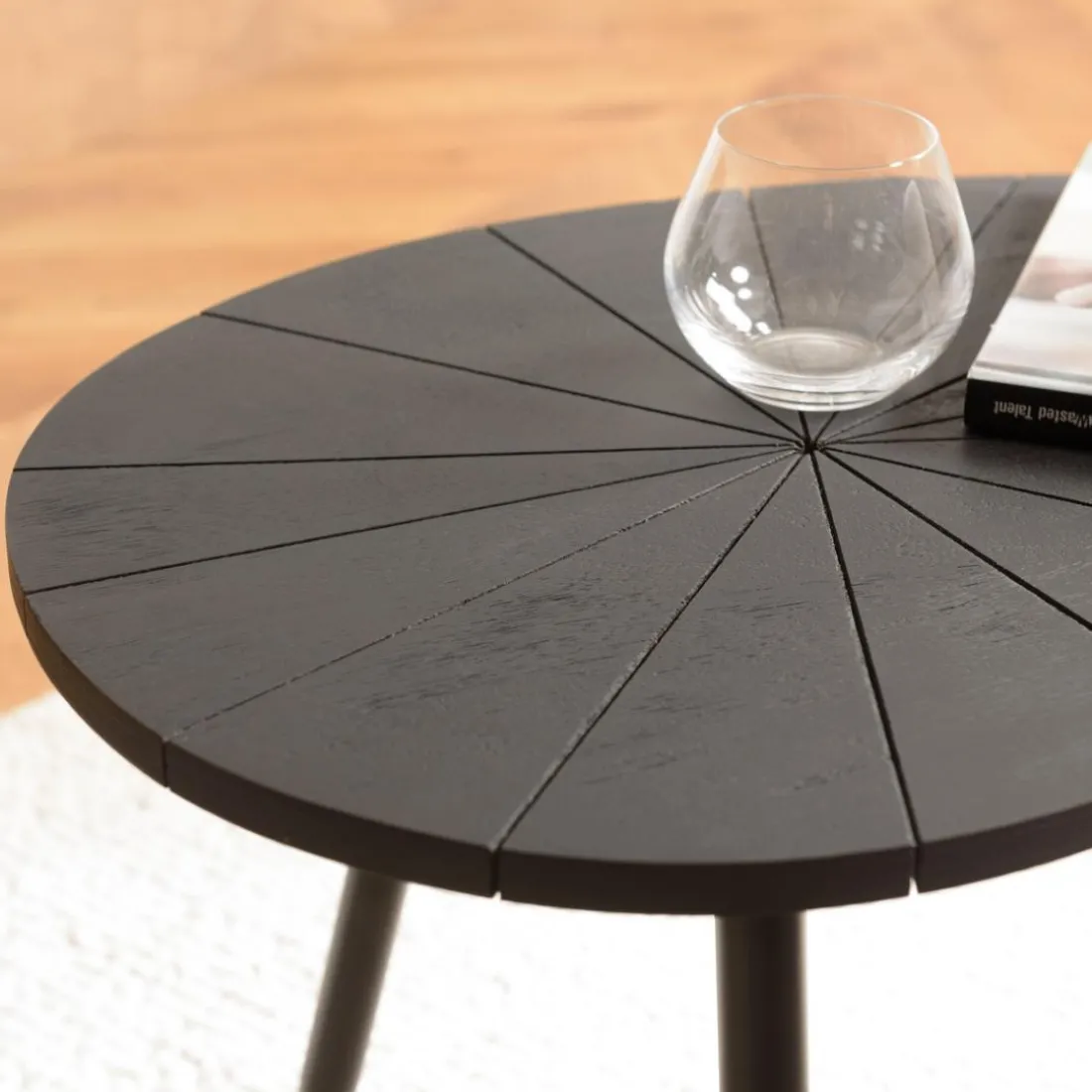 Table d’appoint ovoïde plateau texturé Noir mat et pieds Fer noir JAMES