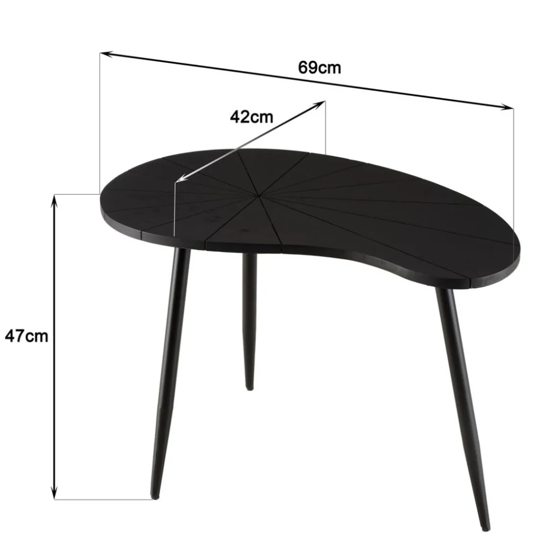 Table d’appoint ovoïde plateau texturé Noir mat et pieds Fer noir JAMES