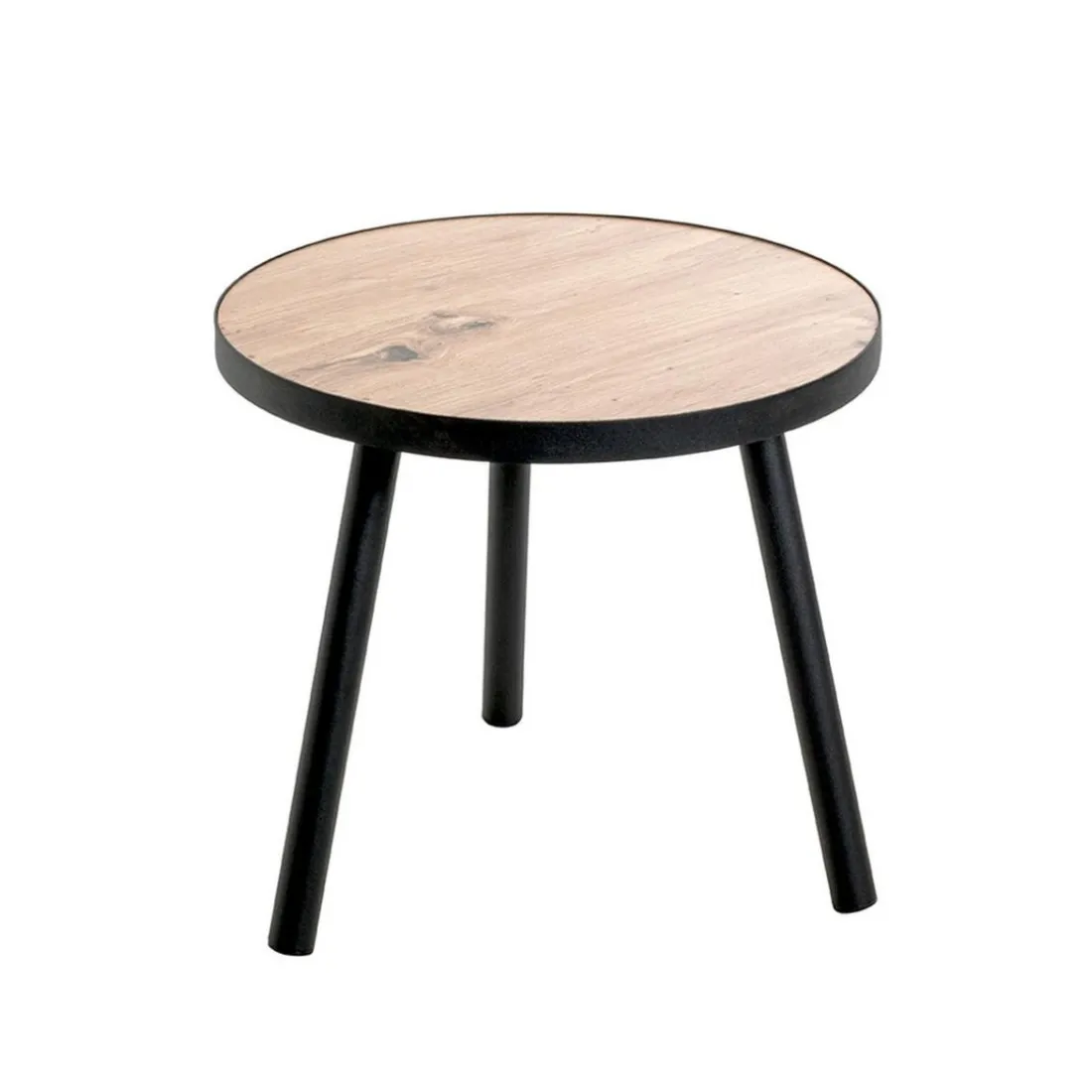 table d'appoint petit modèle en métal laqué noir décor chêne