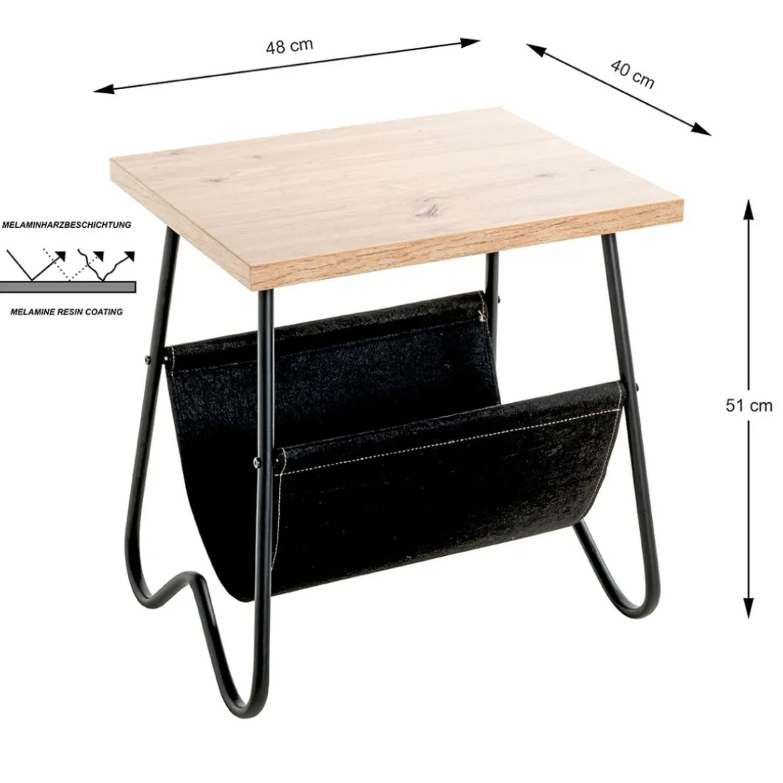 Table d'appoint plateau décor chène porte journeaux textile