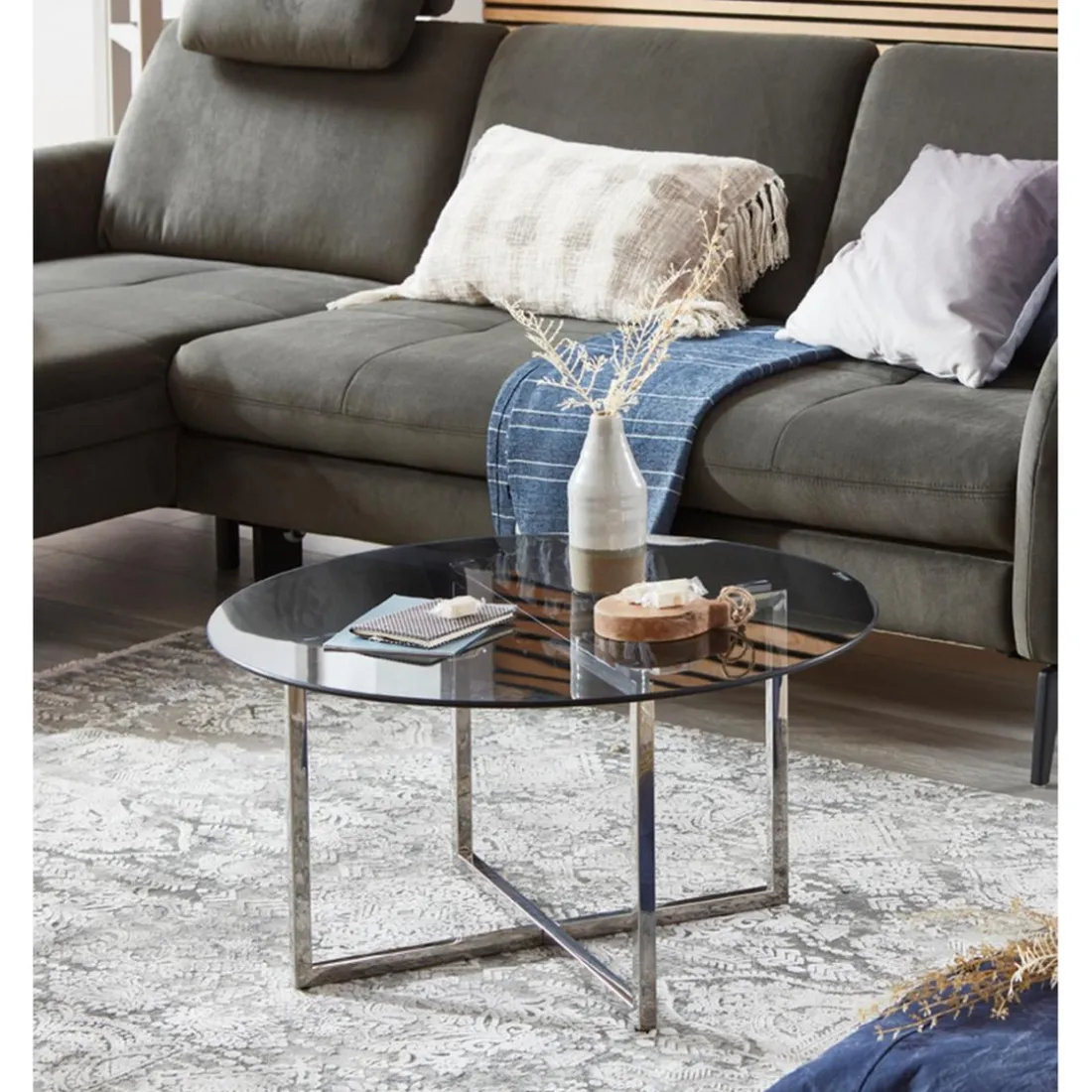 table d'appoint plateau en verre trempé teinté gris