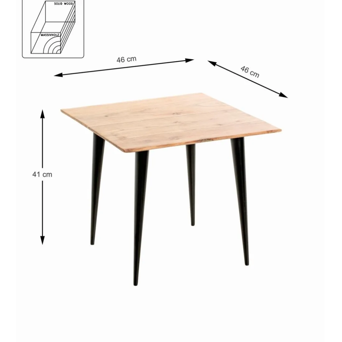 Table d'appoint plateau en bois massif d'acacia naturel tube d'acier laqué noir,