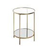 Table d'appoint ronde acier laqué d’or et plateaux miroir et verre trempé
