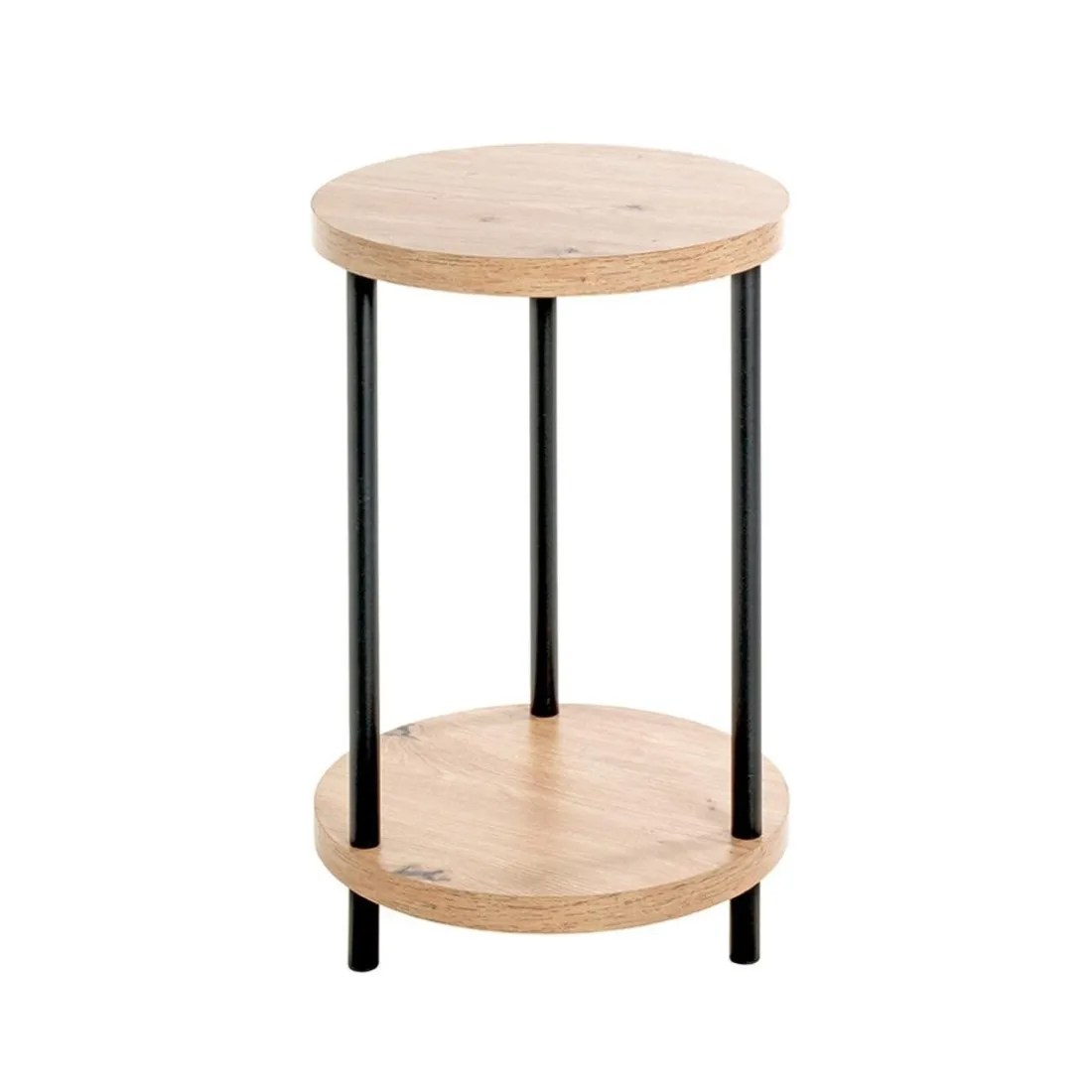 Table d'appoint ronde avec double plateau décor chène