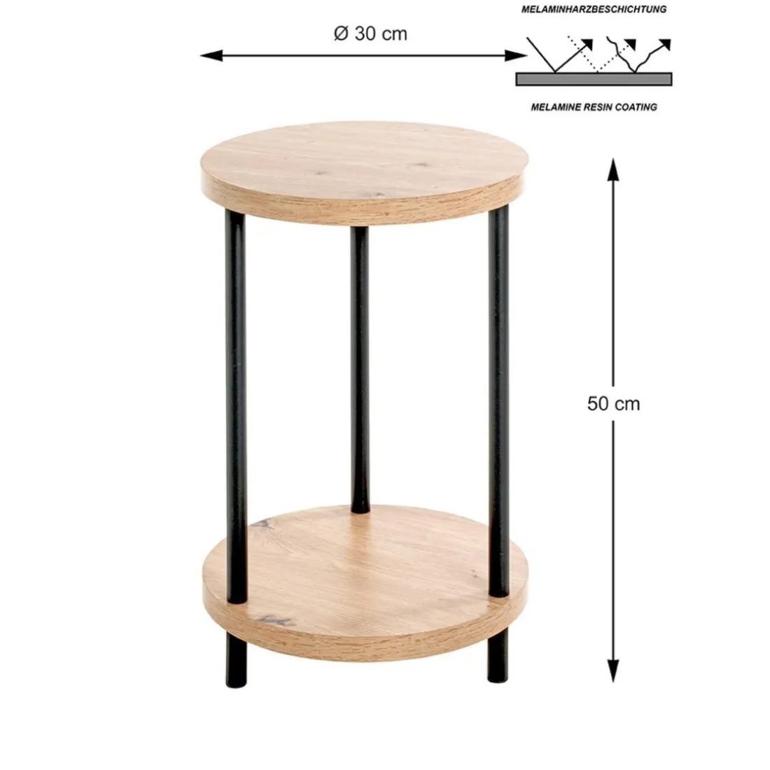 Table d'appoint ronde avec double plateau décor chène