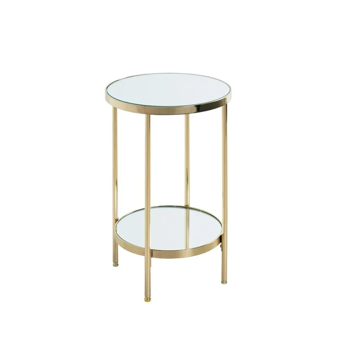 Table d'appoint ronde avec étagères en verre miroir