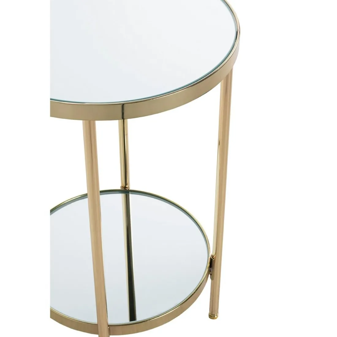 Table d'appoint ronde avec étagères en verre miroir