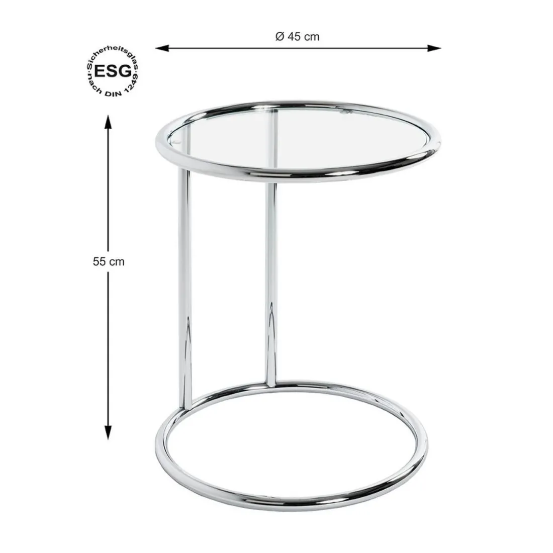 Table d'appoint ronde chromé plateau verre trempé