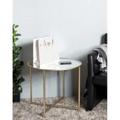 Table d'appoint ronde Dorée en Métal laqué