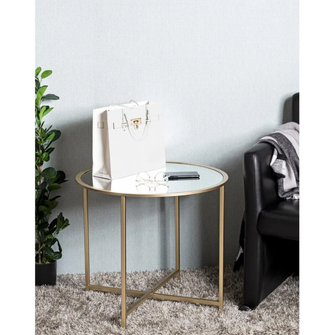 Table d'appoint ronde Dorée en Métal laqué