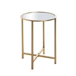 Table d'appoint ronde Dorée en Métal laqué et plateau en miroir
