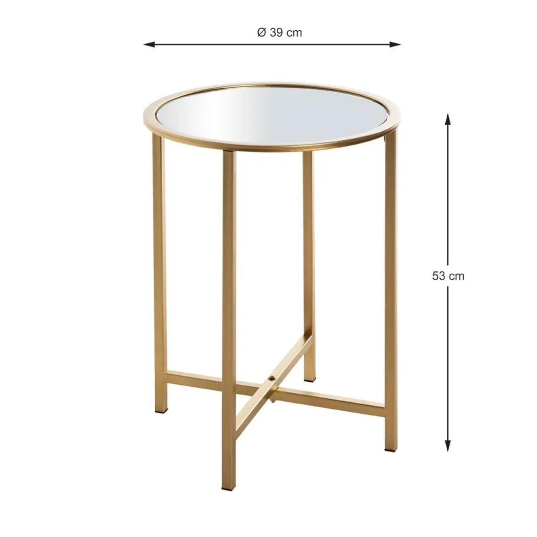 Table d'appoint ronde Dorée en Métal laqué et plateau en miroir
